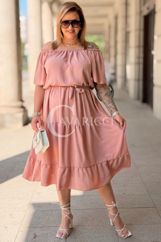 Kleid ALTEA – Schulterfrei mit Volant-Saum in Rosa