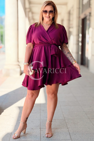 Kleid FLAMINIA – Wickelausschnitt & Volant in Purpur