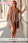 Bezauberndes Kleid FRANCA – Volants und dekorative Details an den Trägern Farbe Fango