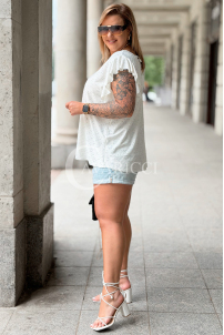 Bluse NIVEA Ecru – Elastisch, Ajour-Muster, Plus Size