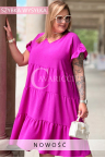 Bezauberndes Kleid ANGELICA – Ärmel mit Volant und V-Ausschnitt Farbe Fuchsia