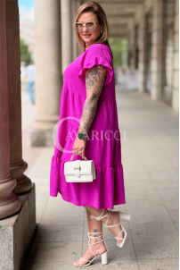 Kleid ANGELICA Fuchsia – Oversize mit V-Ausschnitt & Volant
