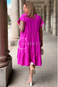 Kleid ANGELICA Fuchsia – Oversize mit V-Ausschnitt & Volant