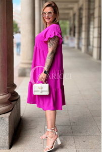 Kleid ANGELICA Fuchsia – Oversize mit V-Ausschnitt & Volant