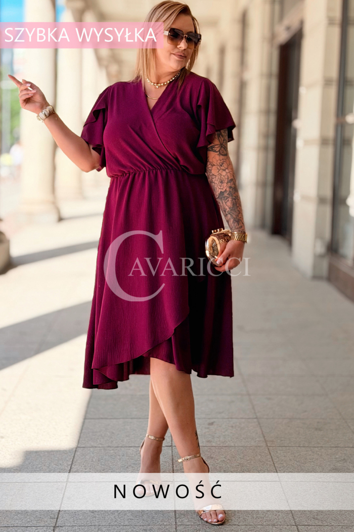 FIORELLA Kleid Purpur – Asymmetrischer Wickelausschnitt