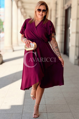 FIORELLA Kleid Purpur – Asymmetrischer Wickelausschnitt
