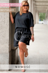 Set BARI – Lockere Bluse und Shorts mit Gummizug, Goldene Knöpfe für mehr Eleganz Farbe Schwarz
