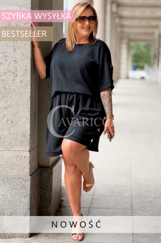Set BARI Schwarz – Lockere Bluse & Shorts Plus Size