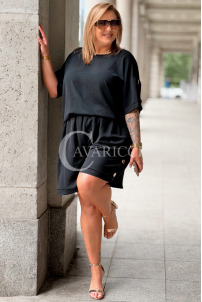 Set BARI Schwarz – Lockere Bluse & Shorts Plus Size