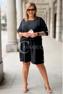 Set BARI Schwarz – Lockere Bluse & Shorts Plus Size