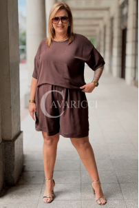 BARI Set – Bluse & Shorts in Schokolade | Plus Size