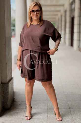 BARI Set – Bluse & Shorts in Schokolade | Plus Size