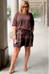BARI Set – Bluse & Shorts in Schokolade | Plus Size