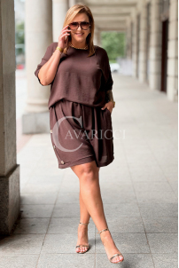 BARI Set – Bluse & Shorts in Schokolade | Plus Size