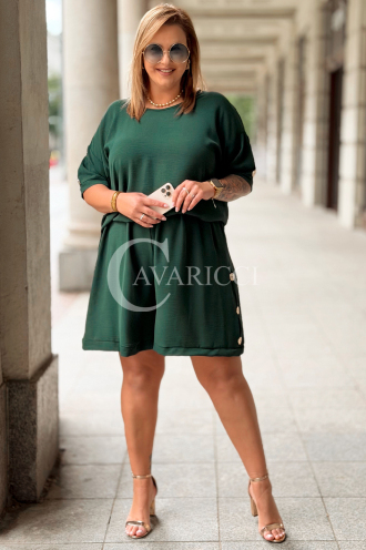 Set BARI – Bluse & Shorts Plus Size, Flaschengrün Elegant