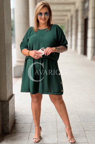 Set BARI – Bluse & Shorts Plus Size, Flaschengrün Elegant