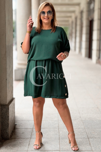 Set BARI – Bluse & Shorts Plus Size, Flaschengrün Elegant