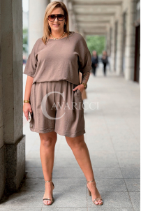 Set BARI Plus Size – Bluse & Shorts elegant mit Goldknöpfen