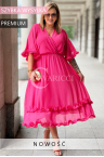Premium Kleid LUDVICA – Elegantes Hochzeitskleid, Leichter Chiffon und Schulterbedeckender Ärmel Farbe Fuchsia