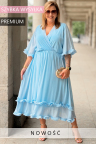 Premium Kleid LUDVICA – Elegantes Kleid für die Hochzeit, Leichter Chiffon und Schulter Bedeckender Ärmel Farbe Hellblau
