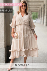 Premium Kleid LUDVICA – Elegantes Kleid für die Hochzeit, Leichter Chiffon und Ärmel zur Bedeckung der Schultern Farbe Beige