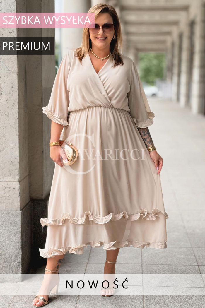 LUDVICA Chiffon-Kleid Beige – Elegant für Hochzeit & Feier