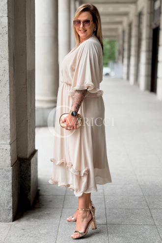 LUDVICA Chiffon-Kleid Beige – Elegant für Hochzeit & Feier