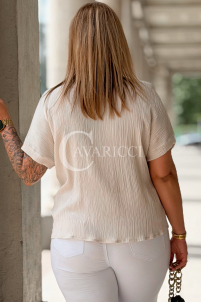 Bluse DOMESTI Beige – Lockerer Schnitt, V-Ausschnitt Plus Size