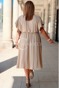 Kleid FIORELLA Beige – Asymmetrischer Saum & Wickelausschnitt