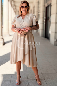 Kleid FIORELLA Beige – Asymmetrischer Saum & Wickelausschnitt