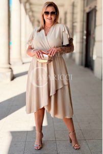 Kleid FIORELLA Beige – Asymmetrischer Saum & Wickelausschnitt