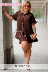 MADDALENA Set – Zweiteiliges Sommerset, Knöpfe und lockerer Schnitt, der Rundungen kaschiert, Farbe Schokolade