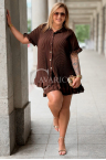 MADDALENA Set – Zweiteiliges Sommerset, Knöpfe und lockerer Schnitt, der Rundungen kaschiert, Farbe Schokolade