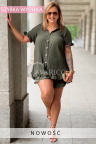 MADDALENA Set – Zweiteiliges Sommer-Set, Knöpfe und lockerer Schnitt, der Rundungen kaschiert, Farbe Khaki