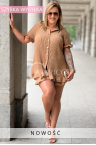 MADDALENA Set – Zweiteiliges Sommer-Set, Knöpfe und lockerer Schnitt, der Rundungen kaschiert, Farbe Karamell