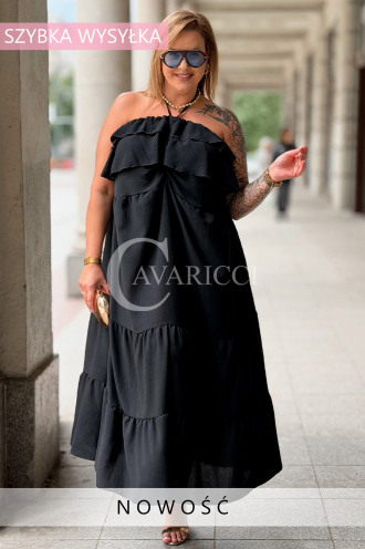 MARCELLA Maxikleid Schwarz – Luftig mit Volant & Bindeband