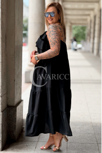 MARCELLA Maxikleid Schwarz – Luftig mit Volant & Bindeband
