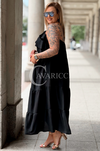 MARCELLA Maxikleid Schwarz – Luftig mit Volant & Bindeband