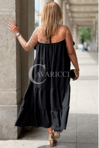 MARCELLA Maxikleid Schwarz – Luftig mit Volant & Bindeband