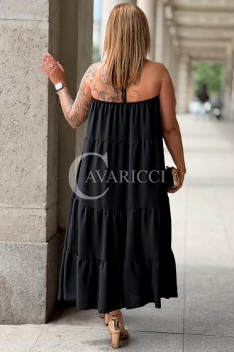 MARCELLA Maxikleid Schwarz – Luftig mit Volant & Bindeband