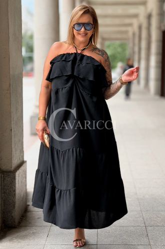 MARCELLA Maxikleid Schwarz – Luftig mit Volant & Bindeband