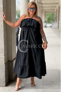 MARCELLA Maxikleid Schwarz – Luftig mit Volant & Bindeband