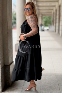 MARCELLA Maxikleid Schwarz – Luftig mit Volant & Bindeband