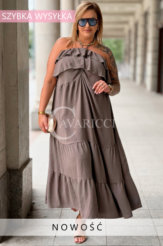 MARCELLA Maxikleid mit Volant & Bindeband – Fango