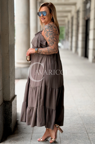 MARCELLA Maxikleid mit Volant & Bindeband – Fango