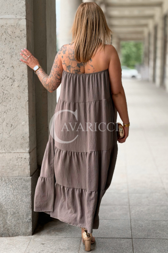 MARCELLA Maxikleid mit Volant & Bindeband – Fango