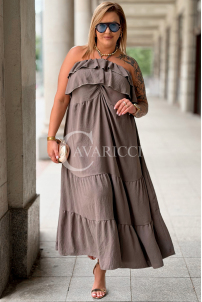MARCELLA Maxikleid mit Volant & Bindeband – Fango