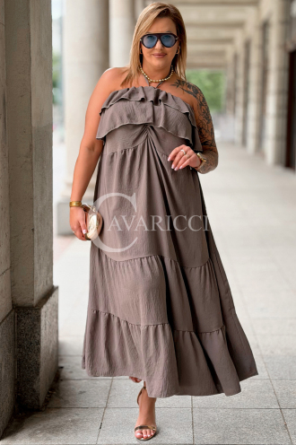 MARCELLA Maxikleid mit Volant & Bindeband – Fango