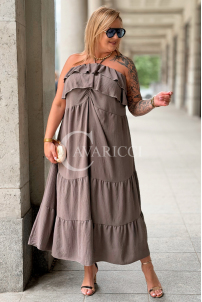 MARCELLA Maxikleid mit Volant & Bindeband – Fango