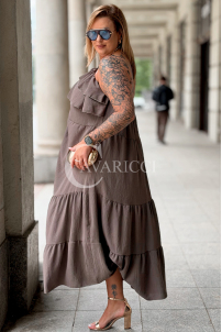 MARCELLA Maxikleid mit Volant & Bindeband – Fango